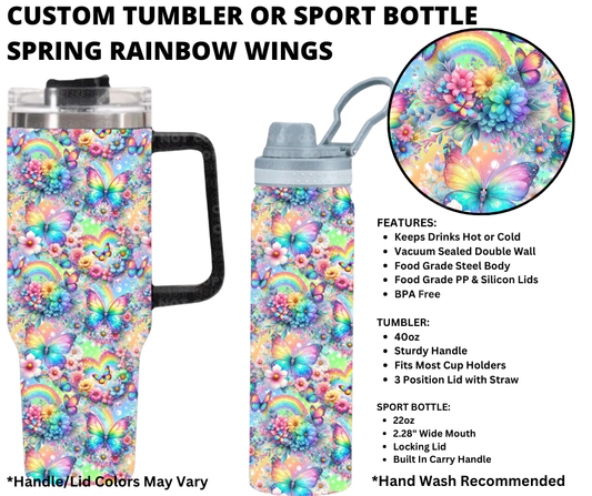 Preorder! Closes 1/1. ETA March. Spring Rainbow Wings Custom Tumbler or Sport Bottle