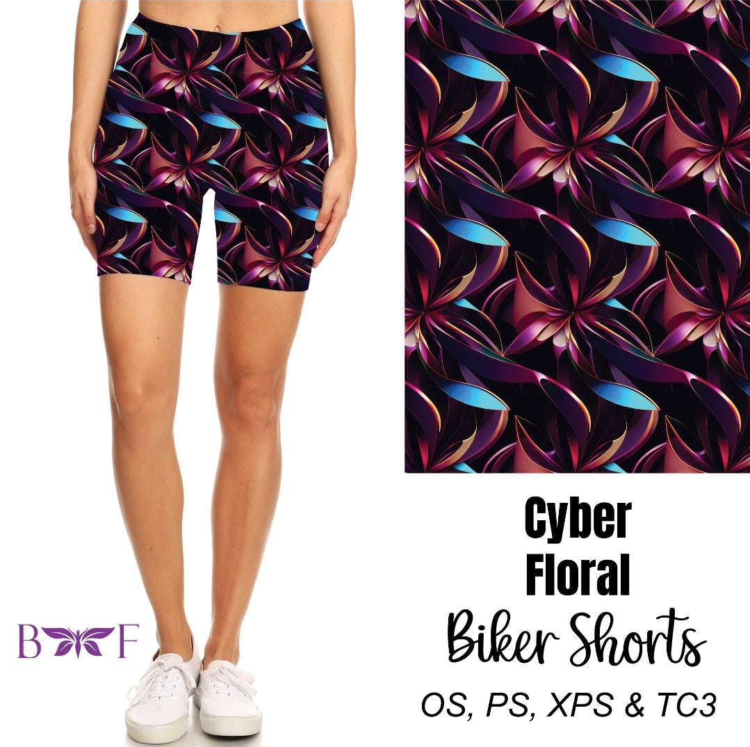 Cyber Floral Biker Shorts with pockets