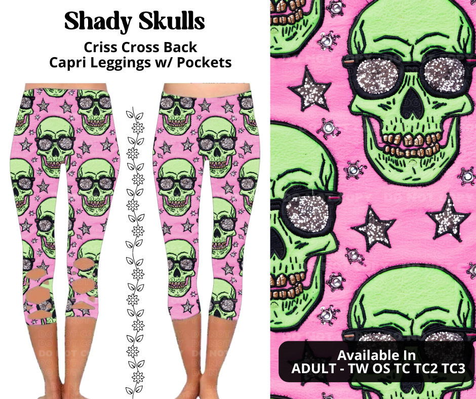 Preorder! Closes 3/27. ETA June. Shady Skulls Criss Cross Capri w/ Pockets