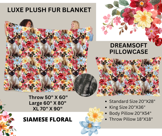 Preorder! Closes 2/24. ETA May. Siamese Floral Luxe Plush Fur Blanket and/or DreamSoft Pillowcase