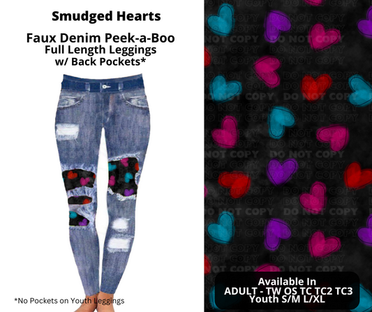 Preorder! Closes 11/20. ETA Jan. Smudged Hearts Faux Denim Peekaboo Full Length