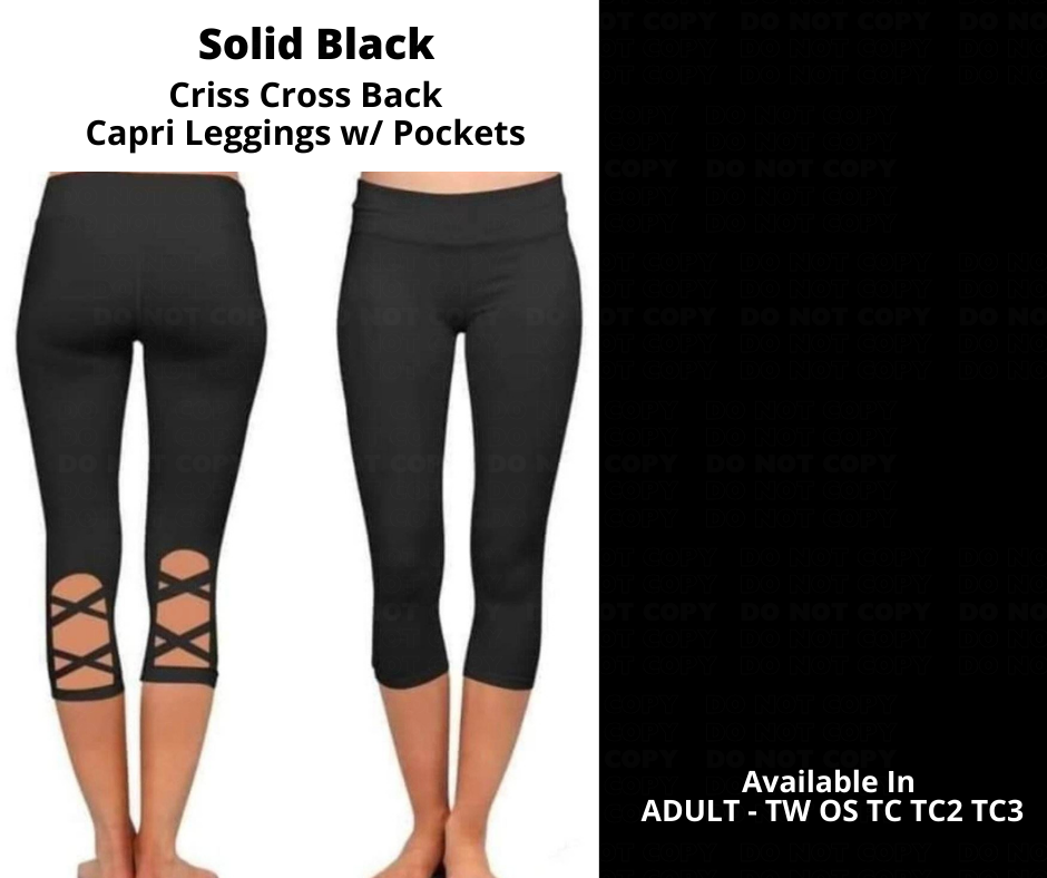 Preorder! Closes 1/29. ETA April. Solid Black Criss Cross Capri w/ Pockets