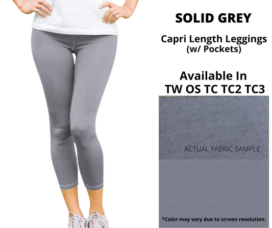 Solid Grey Capri Leggings w/ Pockets