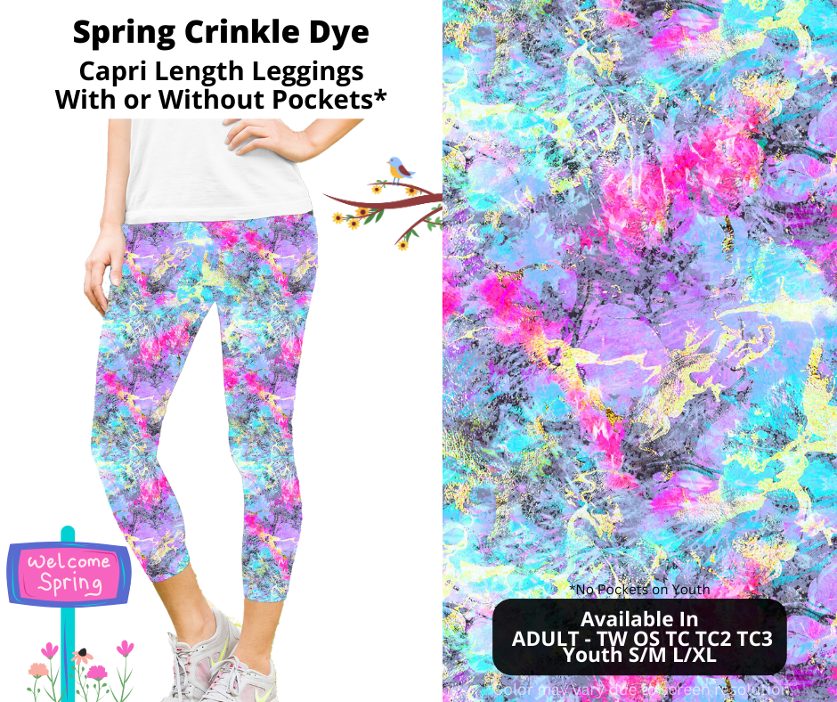 Preorder! Closes 1/22. ETA April. Spring Crinkle Dye Capri Leggings w/wo Pockets