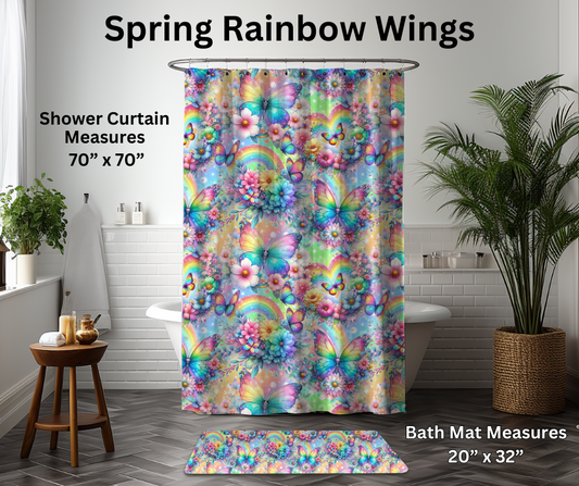 Preorder! Closes 1/6. ETA March. Spring Rainbow Wings Custom Shower Curtain and/or Bath Mat