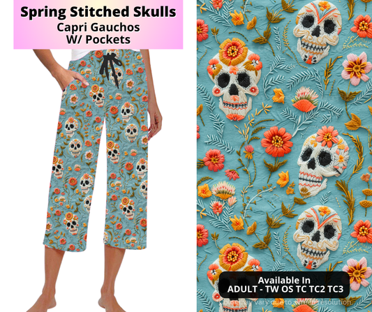 Preorder! Closes 4/2. ETA July. Spring Stitched Skulls Capri Gauchos