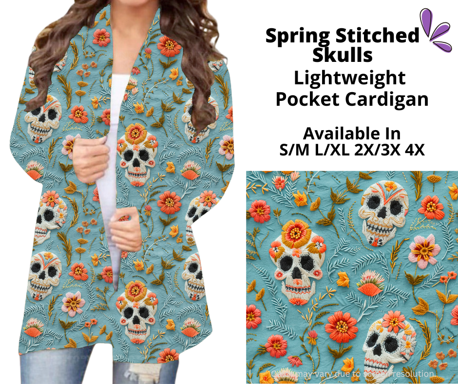 Preorder! Closes 3/5. ETA June. Spring Stitched Skulls Pocket Cardigan