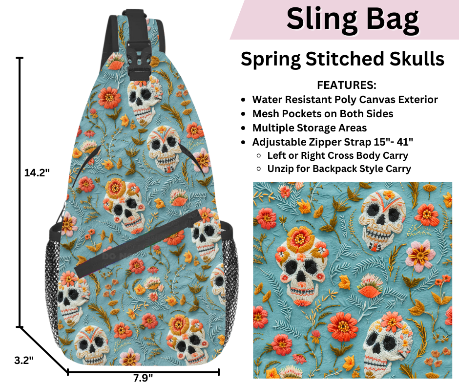 Preorder! Closes 3/12. ETA June. Spring Stitched Skulls Sling Bag