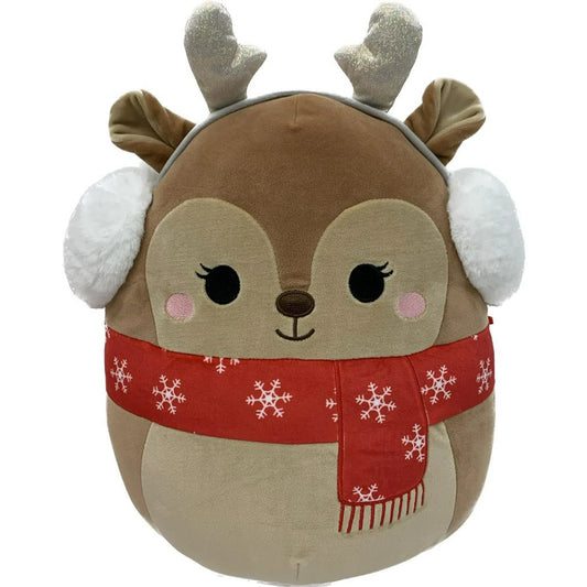 Squishmallows Darla the Reindeer Wearing Red Scarf & Ear Muffs 12" 2023 Christmas Edition Stuffed Plush