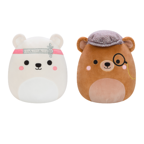 Squishmallows Fancy Friends (Brooke & Omar) The Polar Bear With Headband and Brown Bear With Monocle And Hat 8" Stuffed Plush