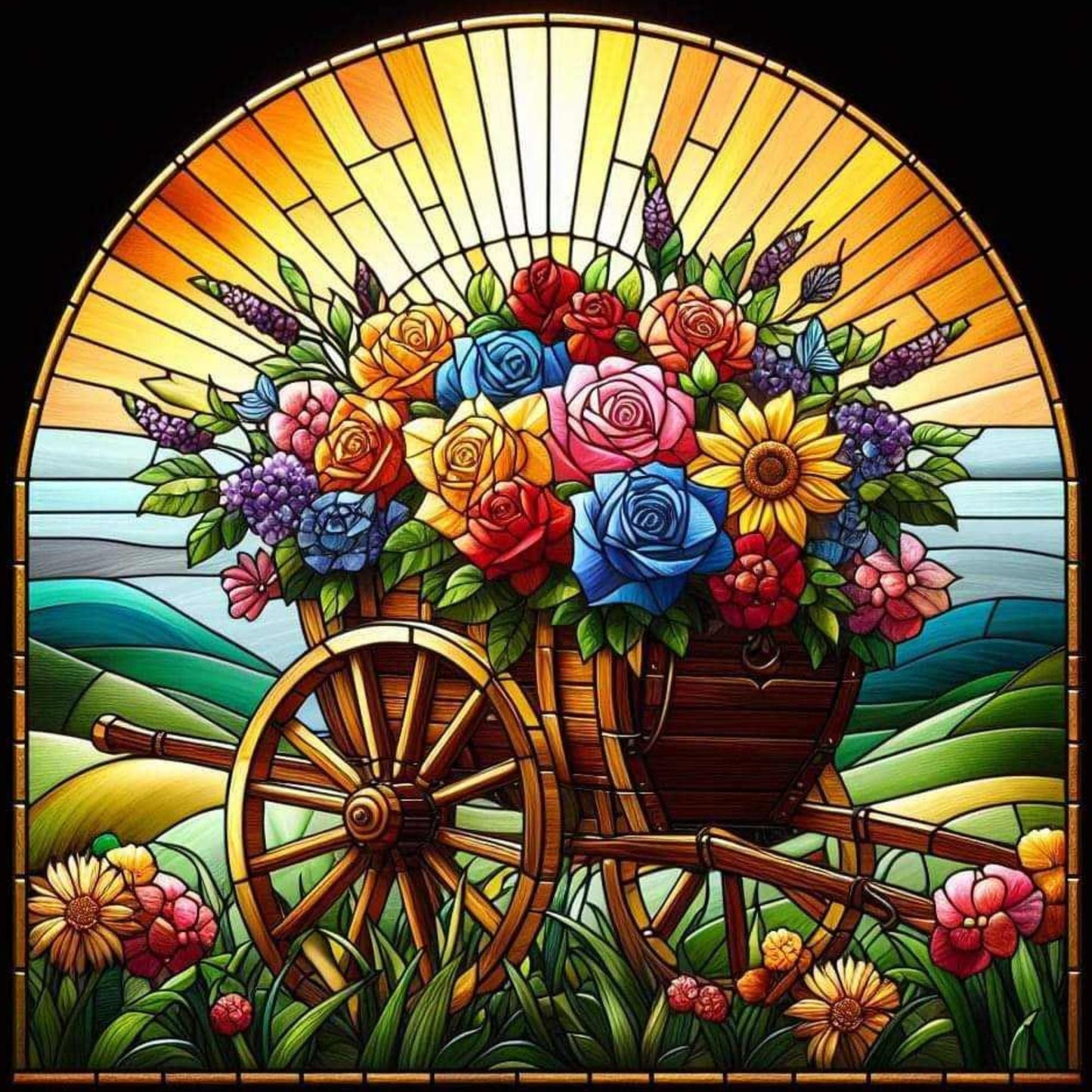 Wagon of Flowers Stain Glass