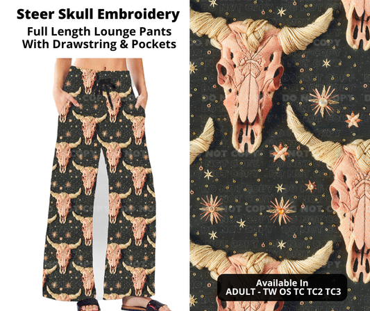 Preorder! Closes 10/23. ETA Dec. Steer Skull Embroidery Full Length Lounge Pants