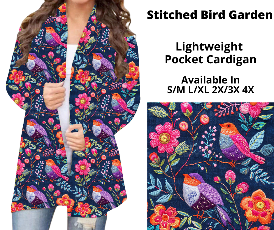 Preorder! Closes 11/20. ETA Jan. Stitched Bird Garden Pocket Cardigan