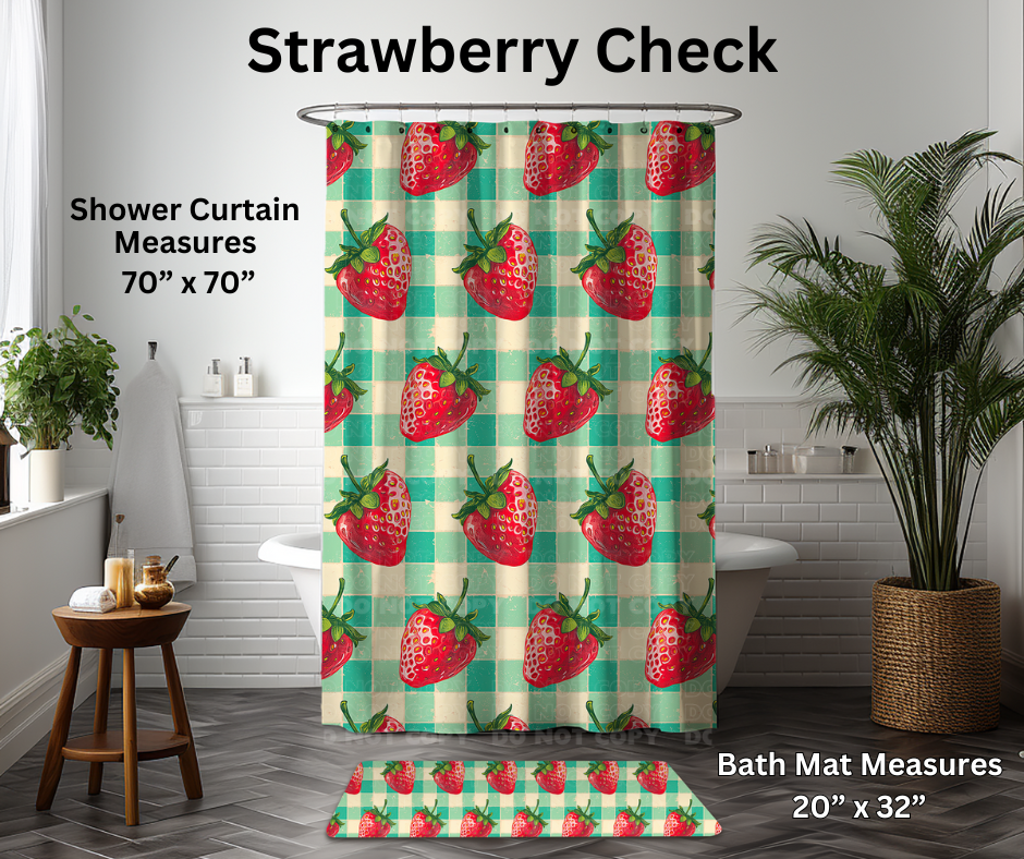 Preorder! Closes 1/6. ETA March. Strawberry Check Custom Shower Curtain and/or Bath Mat