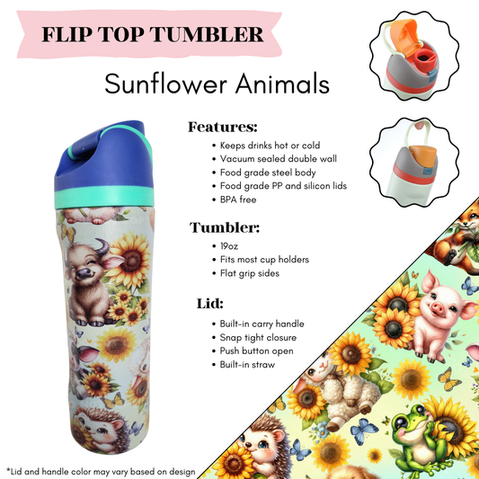 Sunflower Animals Flip Top Tumbler