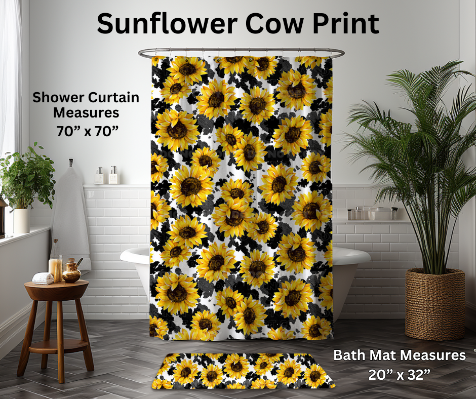 Preorder! Closes 1/6. ETA March. Sunflower Cow Print Custom Shower Curtain and/or Bath Mat