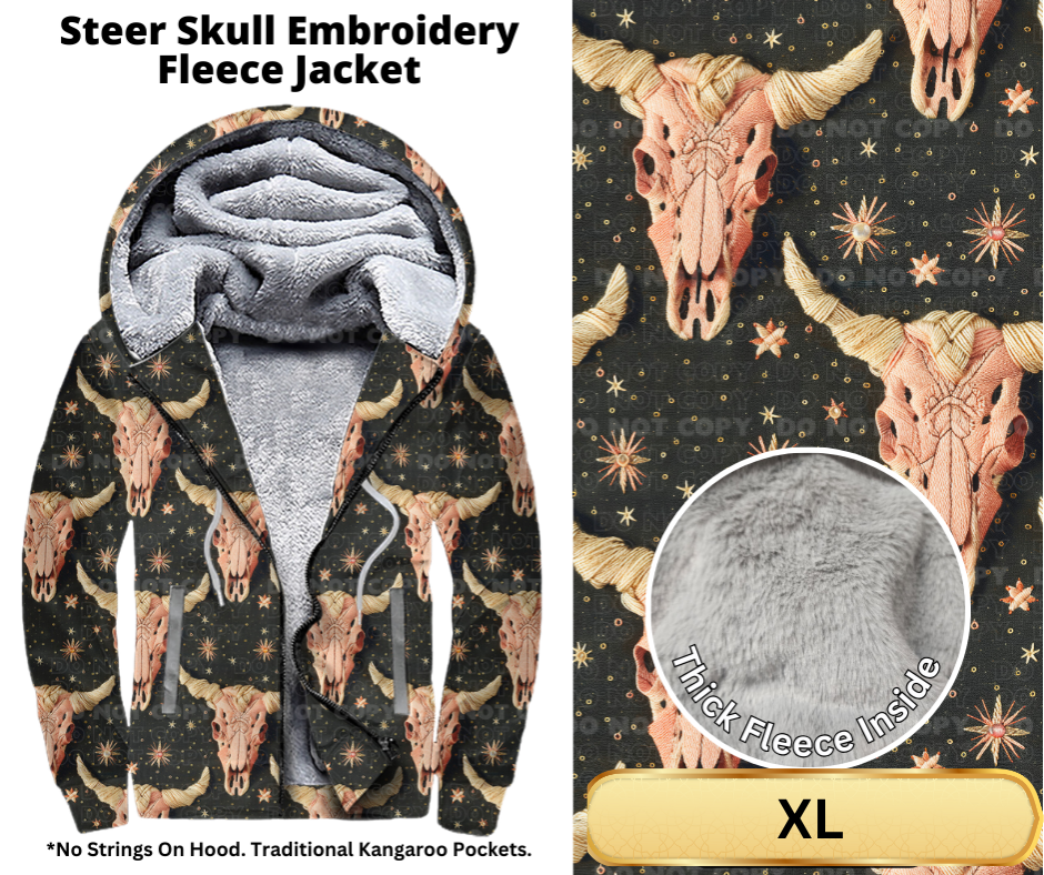 Steer Skull Embroidery Fleece Jackets