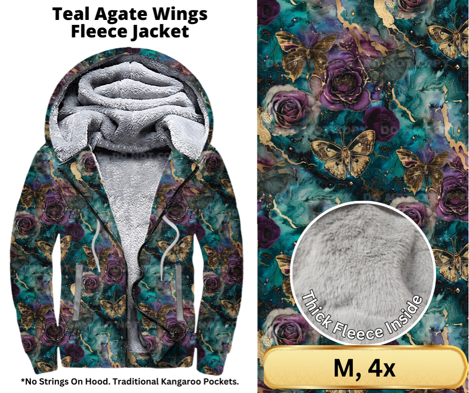 Teal Agate Wings Fleece Jackets