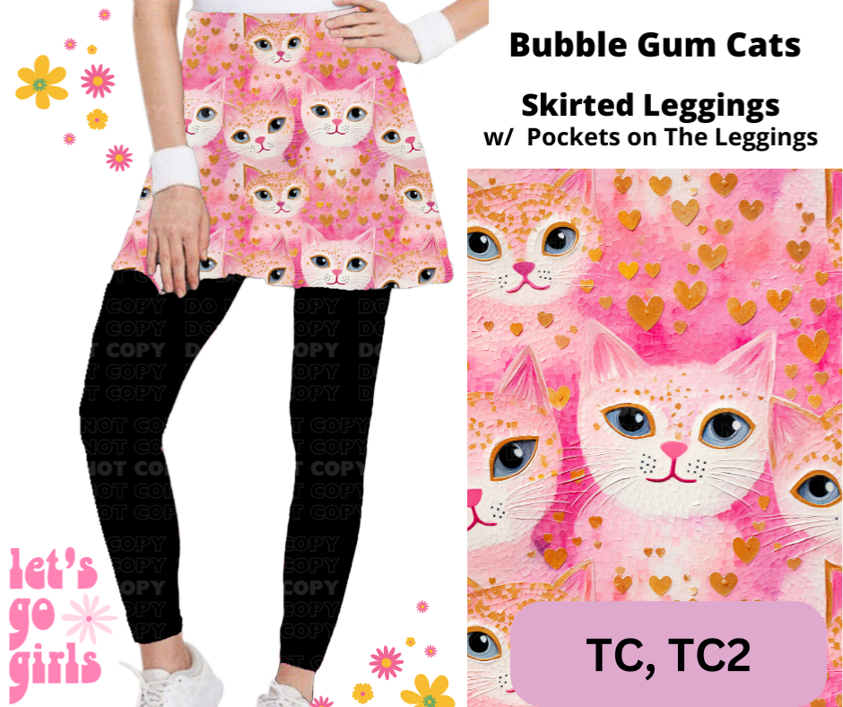 Bubble Gum Cats Skirted Full Length Leggings