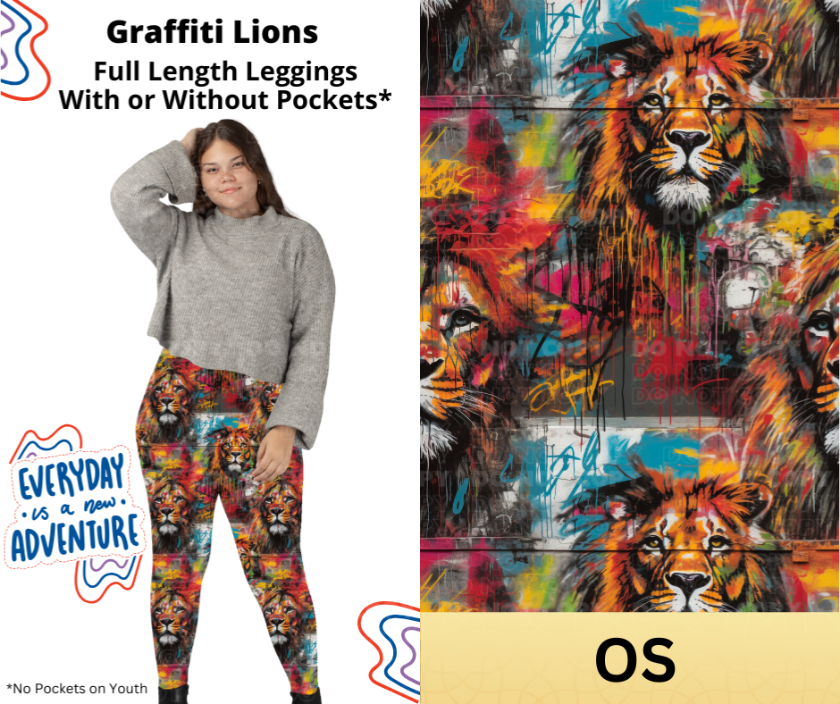 Graffiti Lions Full Length Leggings w/ Pockets