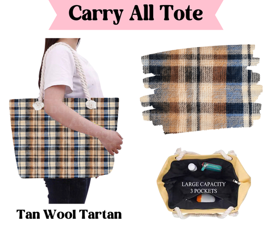 Preorder! Closes 3/31. ETA June. Tan Wool Tartan Carry All Tote