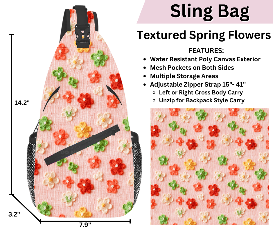 Preorder! Closes 3/12. ETA June. Textured Spring Flowers Sling Bag