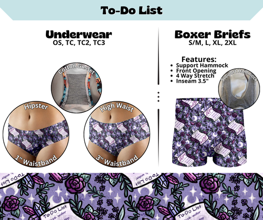 Preorder! Closes 3/13. ETA June. To-Do List Hipster & High Waist Underwear & Boxer Briefs