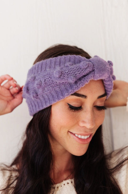 C.C. Pom Knit Head Wrap In Periwinkle