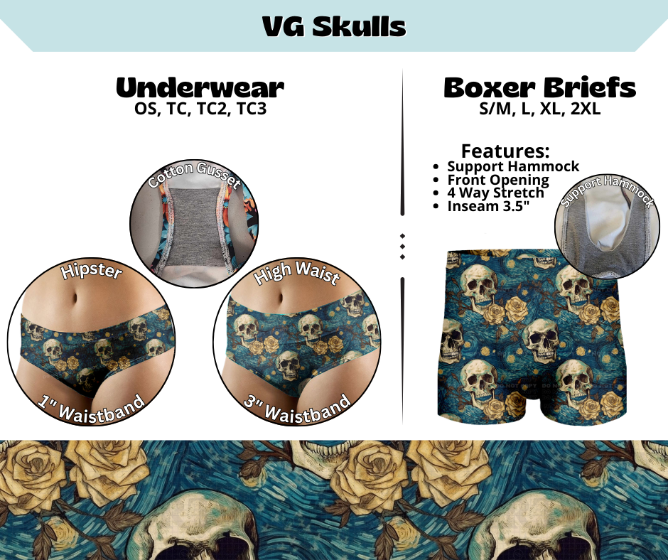 Preorder! Closes 3/13. ETA June. VG Skulls Hipster & High Waist Underwear & Boxer Briefs