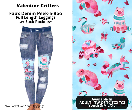 Preorder! Closes 11/20. ETA Jan. Valentine Critters Faux Denim Peekaboo Full Length