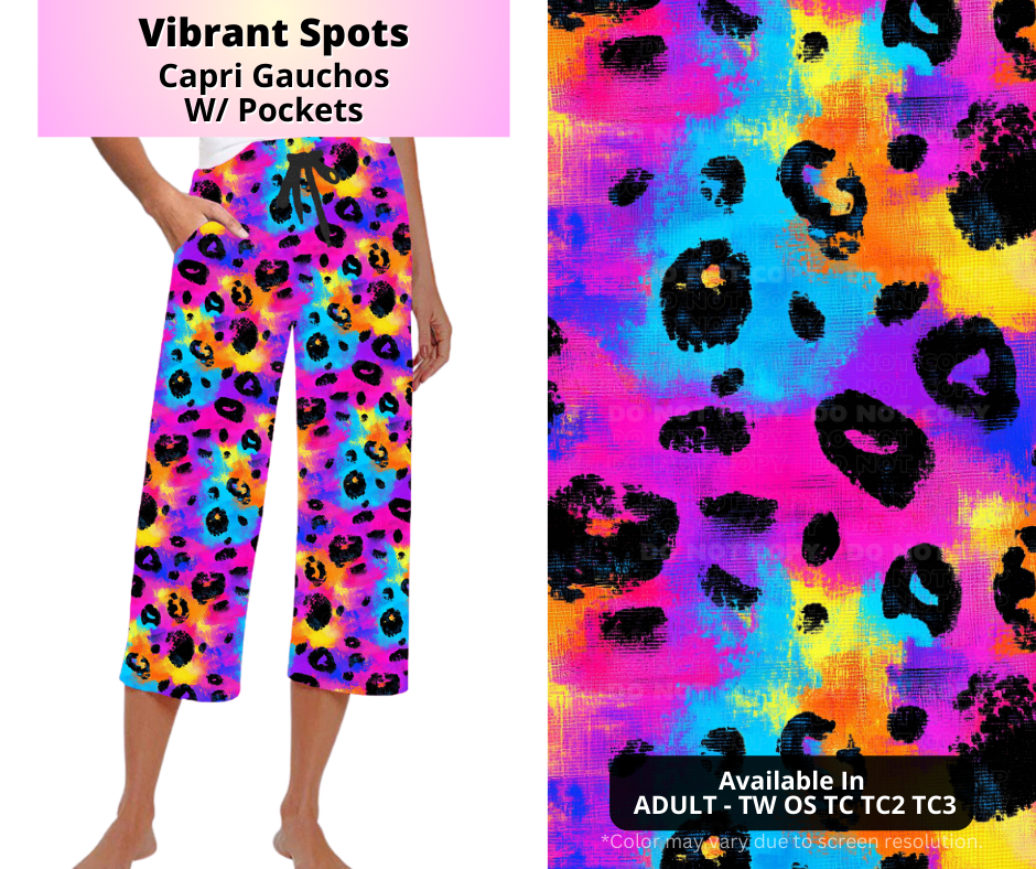 Preorder! Closes 4/2. ETA July. Vibrant Spots Capri Gauchos