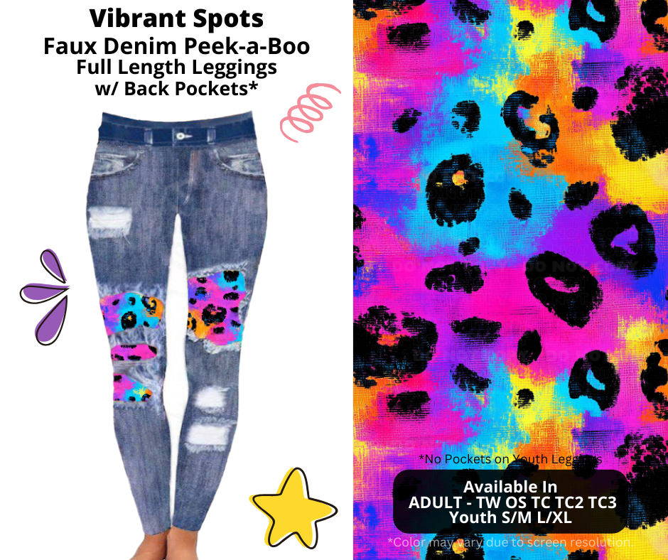 Preorder! Closes 3/5. ETA June. Vibrant Spots Full Length Faux Denim Peekaboo