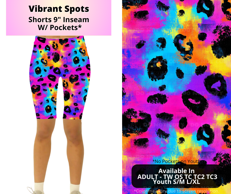 Preorder! Closes 4/2. ETA July. Vibrant Spots 9" Inseam Shorts w/wo Pockets