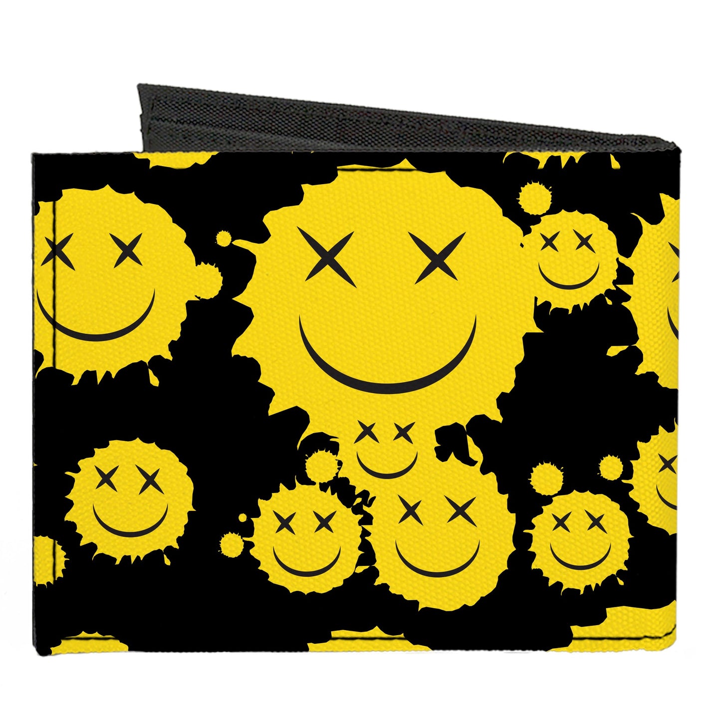 Canvas Bi-Fold Wallet - Smiley Face Splatter Scattered Black/Yellow