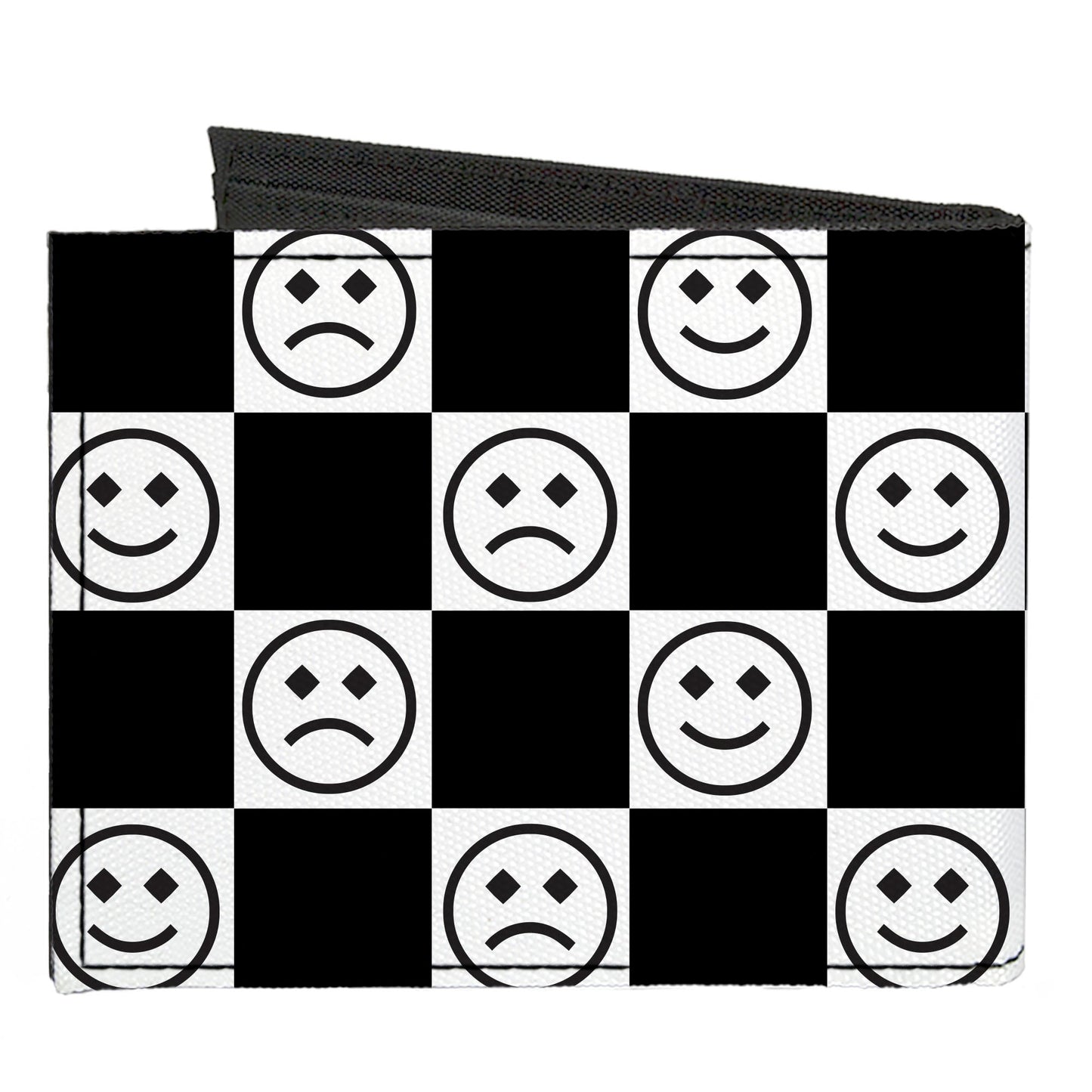 Canvas Bi-Fold Wallet - Smiley Sad Face Checker Black/White