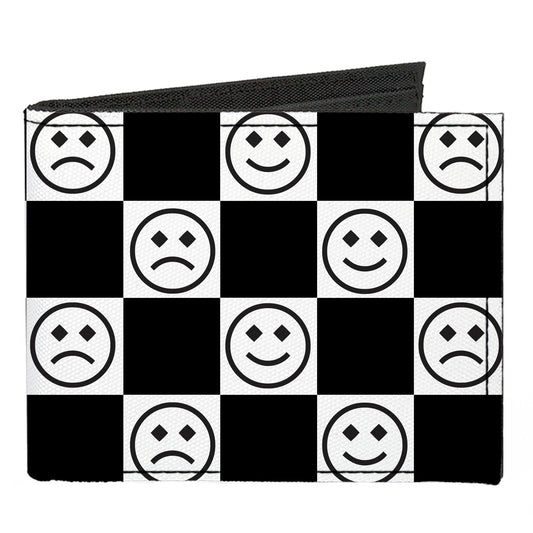 Canvas Bi-Fold Wallet - Smiley Sad Face Checker Black/White