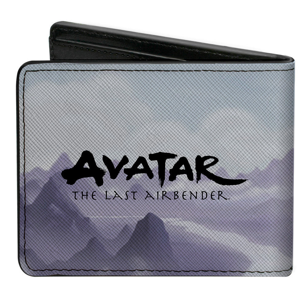 Bi-Fold Wallet - Avatar the Last Airbender Appa Carrying 4-Character Group Scene Over Mountains + Logo Grays Black