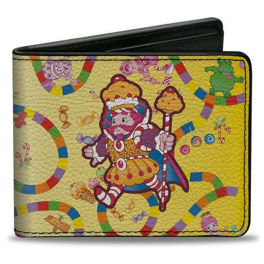 Bi-Fold Wallet - Candy Land Kandy King Game Path Pose and Characters Yellow/Multi Color