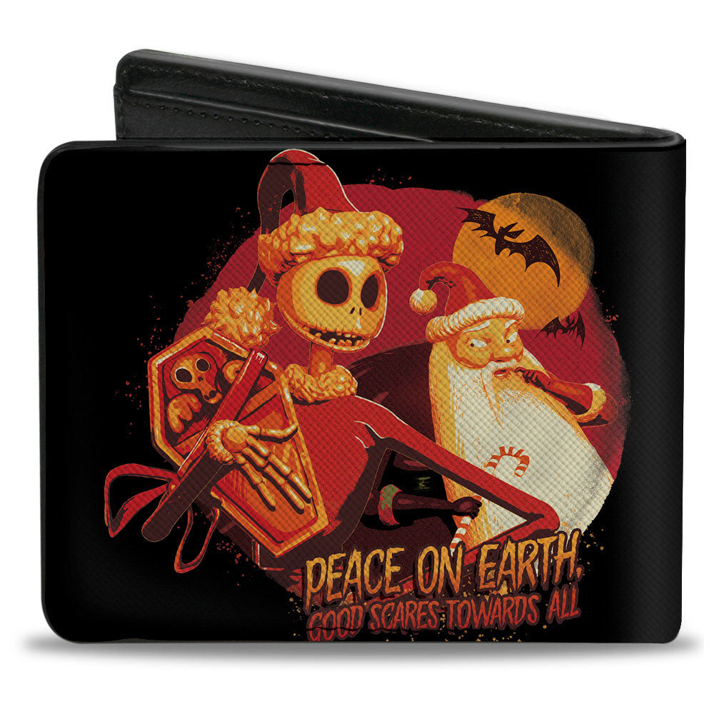 Bi-Fold Wallet - The Nightmare Before Christmas Jack Skellington and Sandy Claws PEACE ON EARTY Pose Reds Oranges