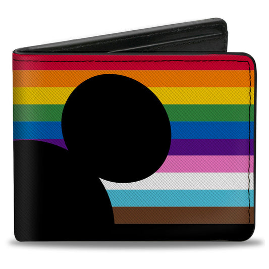 Bi-Fold Wallet - Mickey Mouse Pride Ears Icon Inclusion Rainbow Stripe Multi Color Black