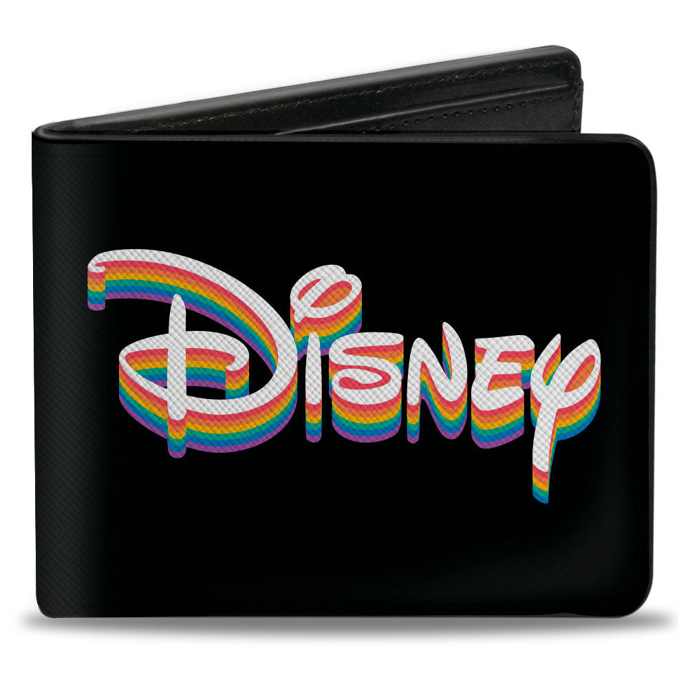 Bi-Fold Wallet - DISNEY PRIDE Signature Logo + Classic Mickey Mouse Standing Pose Black/Rainbow