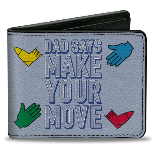 Bi-Fold Wallet - Twister DAD SAYS MAKE YOUR MOVE and Game Icons Light Blue/Multi Color