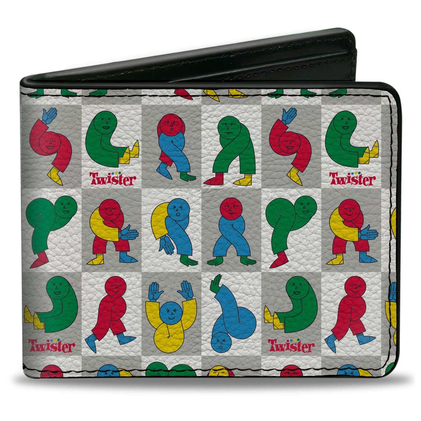 Bi-Fold Wallet - Twister Character Pose Blocks Checker White/Gray/Multi Color