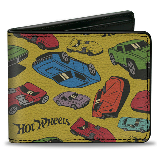 Bi-Fold Wallet - HOT WHEELS Cars Scattered Yellow/Multi Color