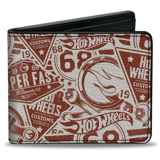 Bi-Fold Wallet - Hot Wheels 68 Icons Collage Burgundy/White