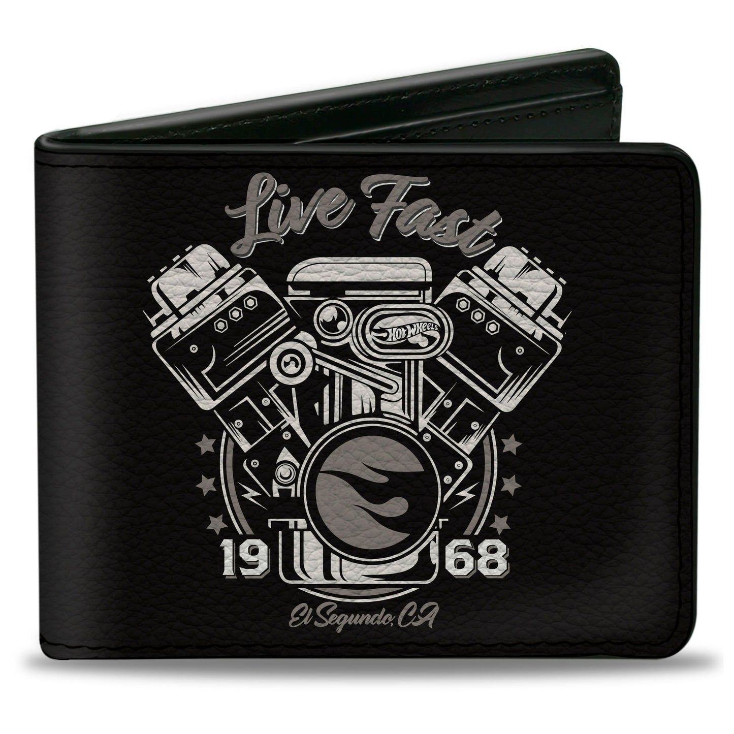 Bi-Fold Wallet - Hot Wheels LIVE FAST 1968 Engine Pistons Black/Grays