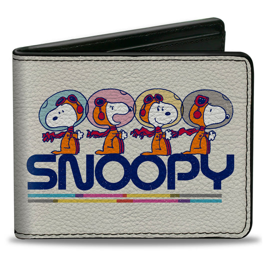 Bi-Fold Wallet - Peanuts Astronaut Snoopy Launch Poses and Text White/Multi Color