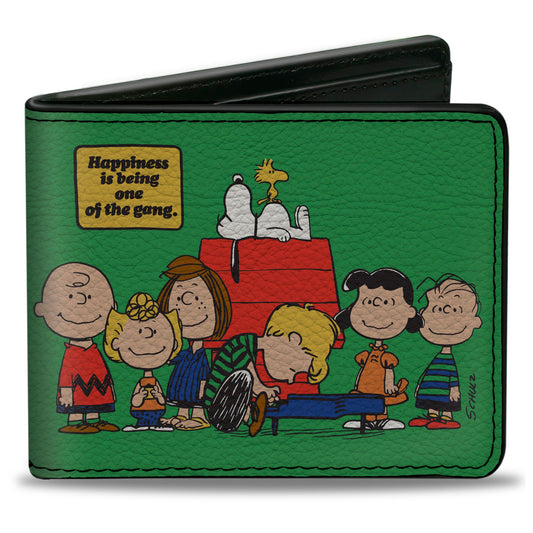 Bi-Fold Wallet - Peanuts Gang HAPINESS IS BEING ONE OF THE GANG Group Pose Green