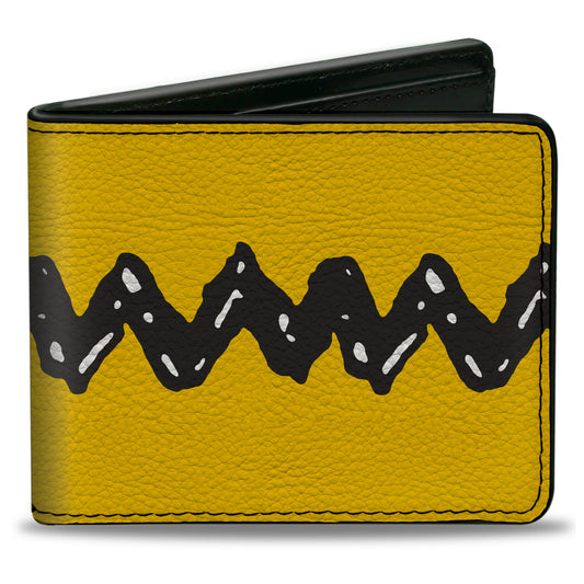 Bi-Fold Wallet - Peanuts Charlie Brown Zig Zag Stripe Yellow/Black