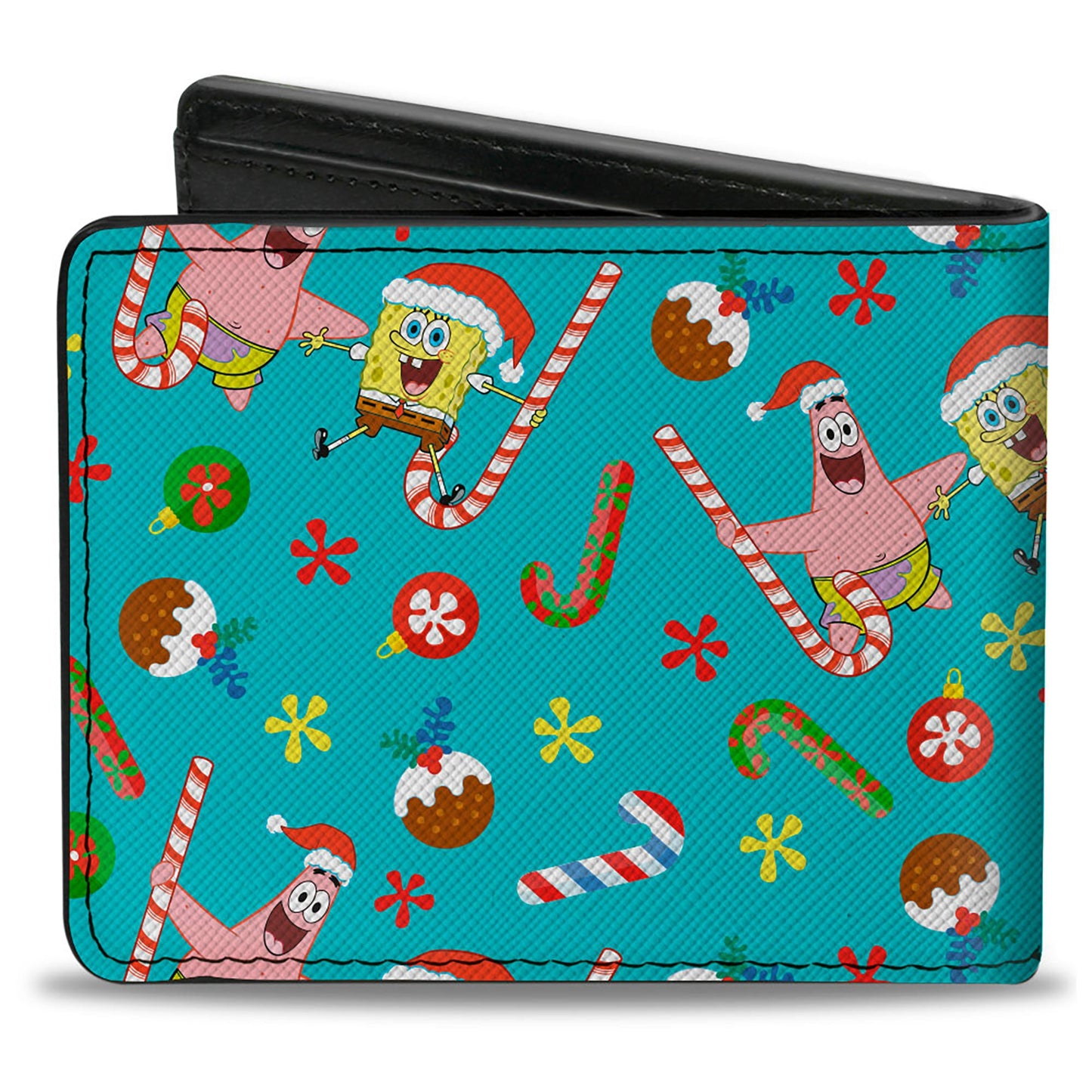 Bi-Fold Wallet - SpongeBob SquarePants and Patrick Star Holiday Treats Christmas Collage Turquoise